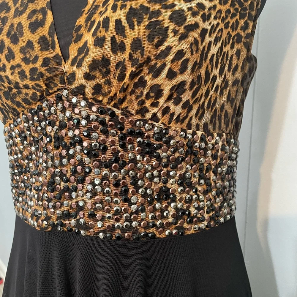 Alberto Makali Brown Leopard Print Long Formal Evening Gown Size 12 - Picture 3 of 5